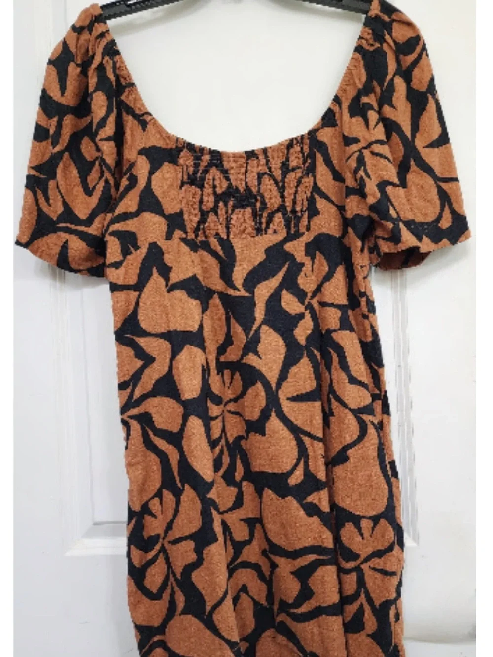 🆕A New Day Women’s plus-size Rust Brown/Black Patterned Smocked Mini Dress💜💜3X
